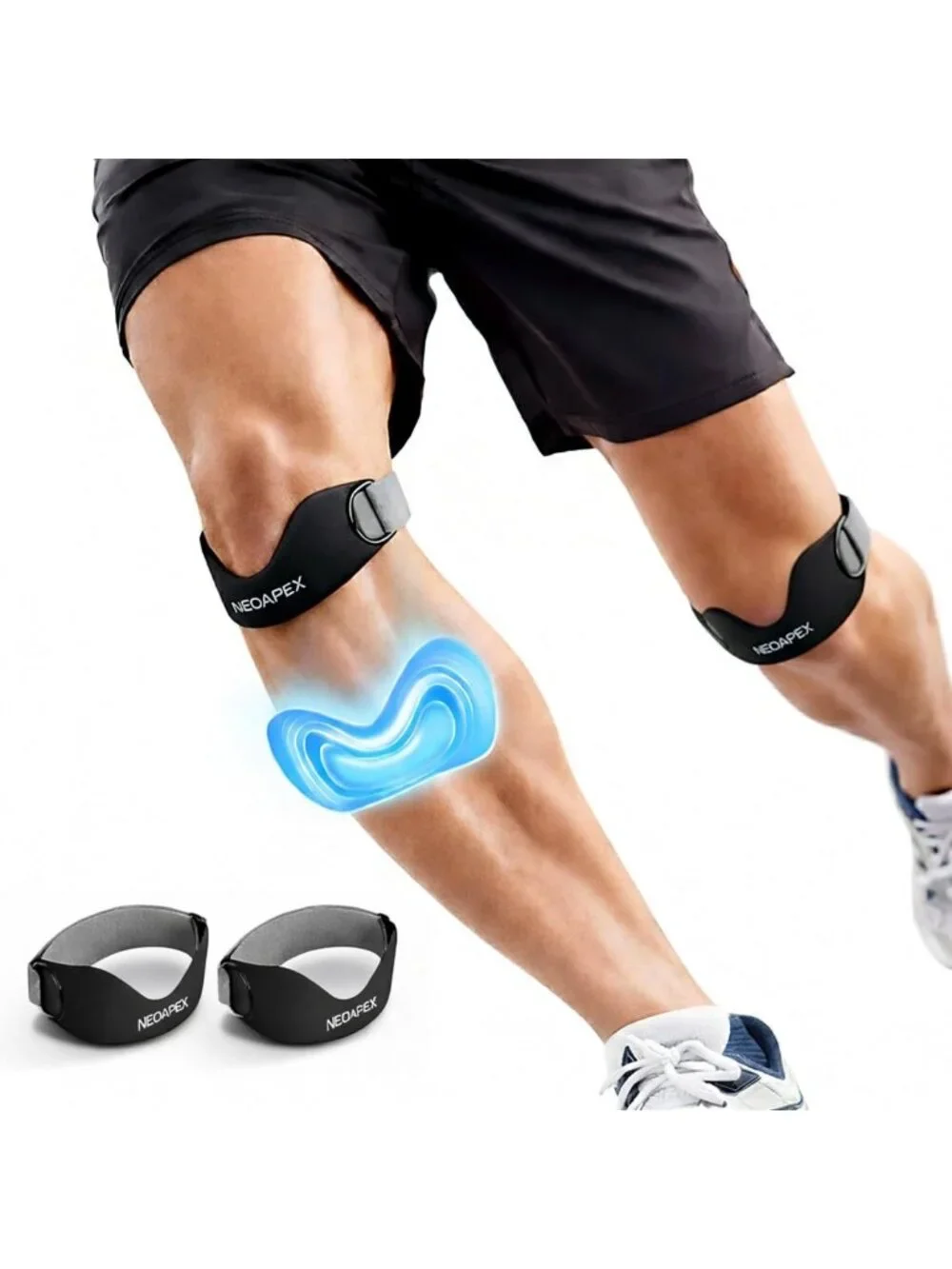Adjustable Silicone Knee Pain Relief Straps - 2-Pack for Runners, Hikers